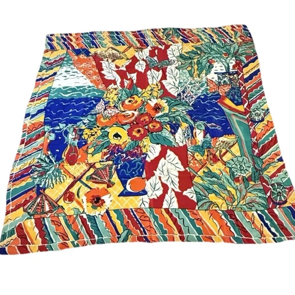 Vtg Ginnie Johansen Silk Scarf Butterfly Floral Seaside 37 X 37 Vibrant Abstract